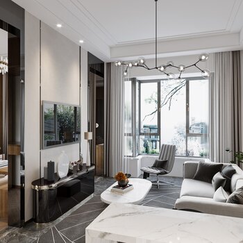现代单身公寓客厅卧室3d模型