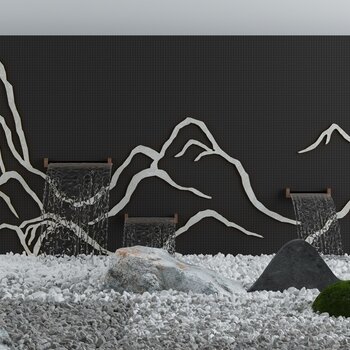 新中式景观流水背景墙3d模型