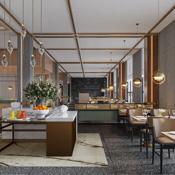 现代酒店餐厅3d模型