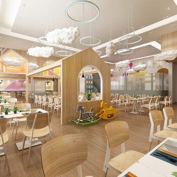 现代亲子餐厅3d模型