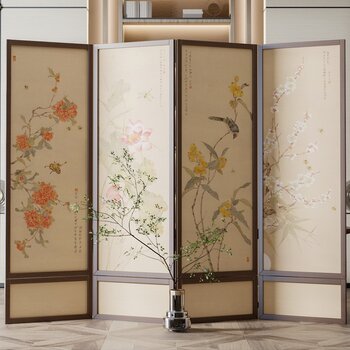 新中式国画屏风隔断