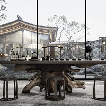 新中式茶桌椅3d模型