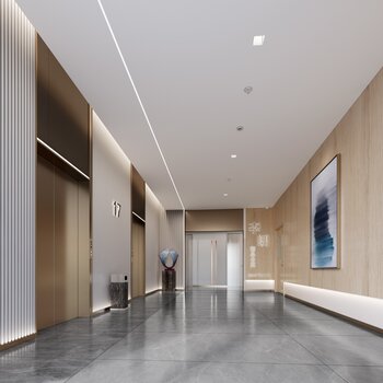 现代公寓电梯厅3d模型