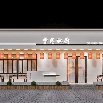 新中式饭店门头3d模型