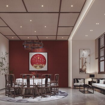新中式酒店餐厅包间3d模型
