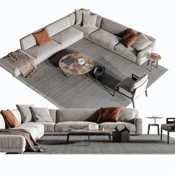 现代转角沙发茶几组合3d模型