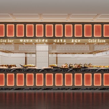 现代自助餐厅餐台3d模型