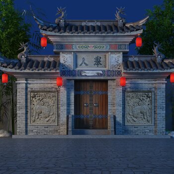 中式庭院门头3d模型
