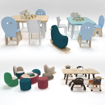 现代儿童桌椅组合3d模型