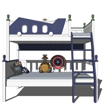 美式儿童房高低床su模型