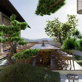 日式庭院花园3d模型