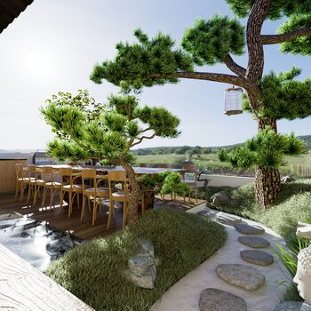 日式庭院花园3d模型