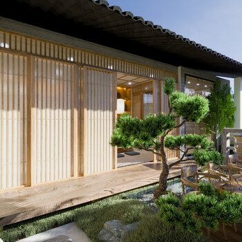 日式庭院花园3d模型