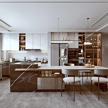 现代轻奢开放式厨房3d模型