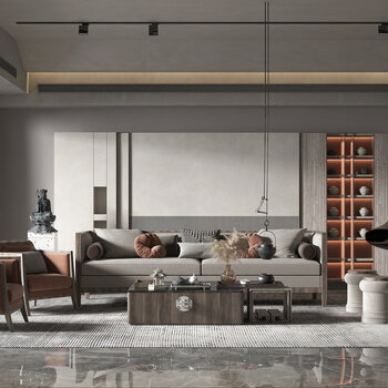 新中式客厅3d模型