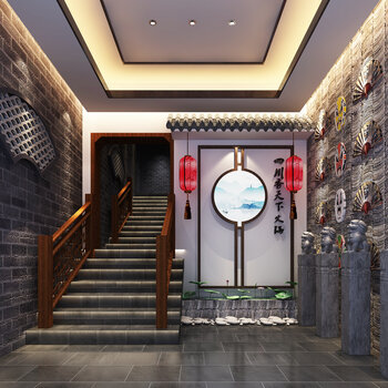 新中式餐馆门厅3d模型