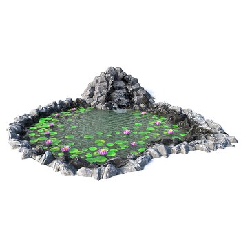 中式鱼塘花池- 建e网3d模型下载网