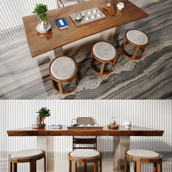 中式茶桌椅3d模型