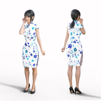 新中式旗袍女人3d模型