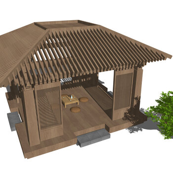 新中式亭子su模型