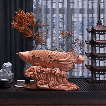 新中式金龙鱼雕塑