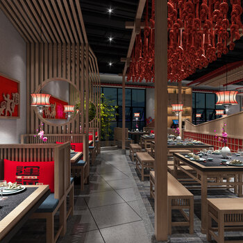 新中式餐饮空间3d模型