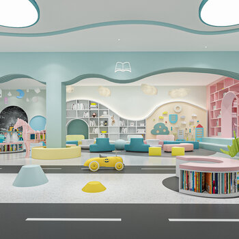 现代幼儿园阅读室3d模型