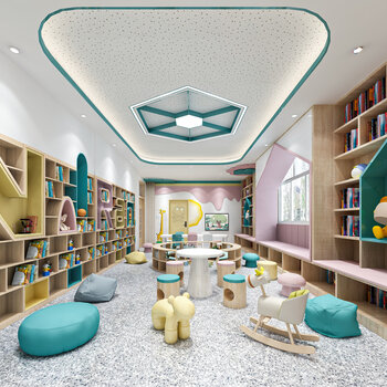 现代幼儿园阅读室3d模型