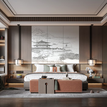 新中式卧室3d模型