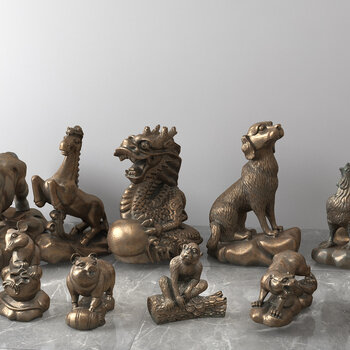 中式十二生肖青铜雕塑
