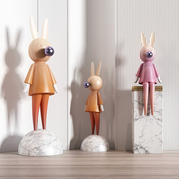 现代兔子雕塑3d模型