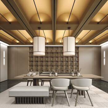 牧笛设计 新中式茶室3d模型