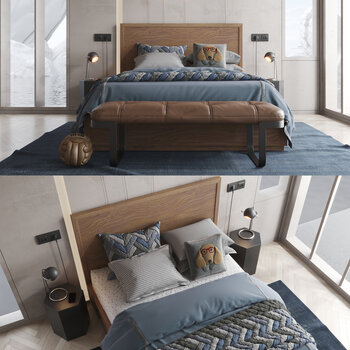 Salvatori 现代实木双人床3d模型