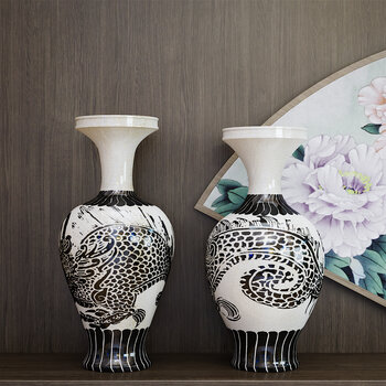 中式陶瓷花瓶3d模型