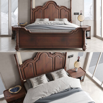 jesse 美式实木双人床3d模型