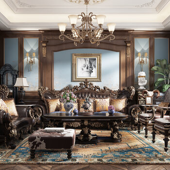 美式古典客厅3d模型