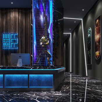 工业风电竞酒店前台3d模型下载