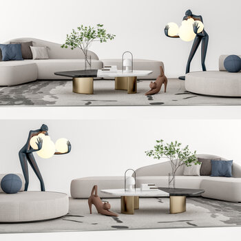 现代沙发茶几组合 su模型