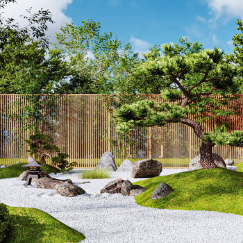 新中式枯山水庭院3d模型下载