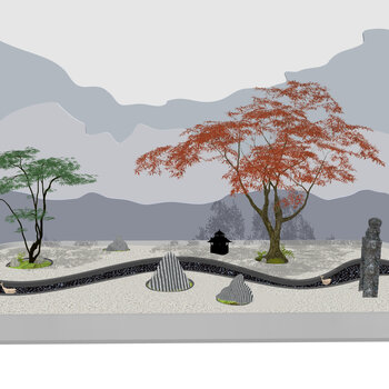 新中式庭院造景景观su模型