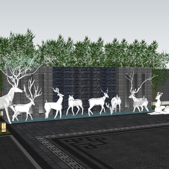 现代麋鹿动物景观雕塑群