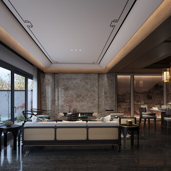 派尚设计 新中式客餐厅3d模型