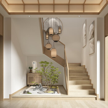 新中式楼梯间3d模型