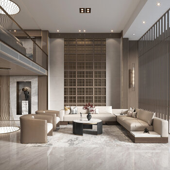 新中式复式客厅3d模型