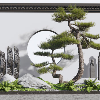 新中式庭院景观小品su模型