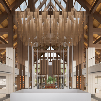 新中式酒店大堂3d模型下载