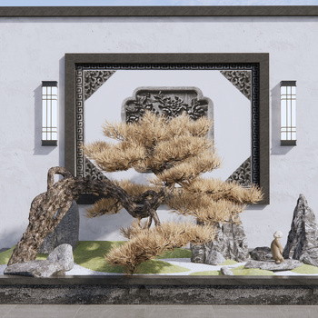 新中式庭院景墙小品su模型