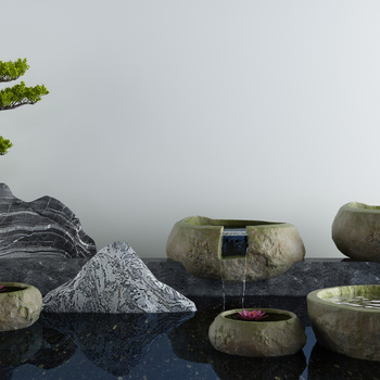新中式水景小品3d模型下载