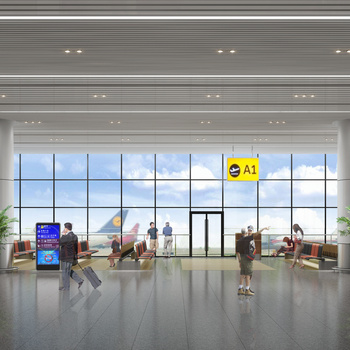 现代机场大厅3d模型下载