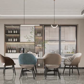 现代轻奢客餐厅3d模型下载